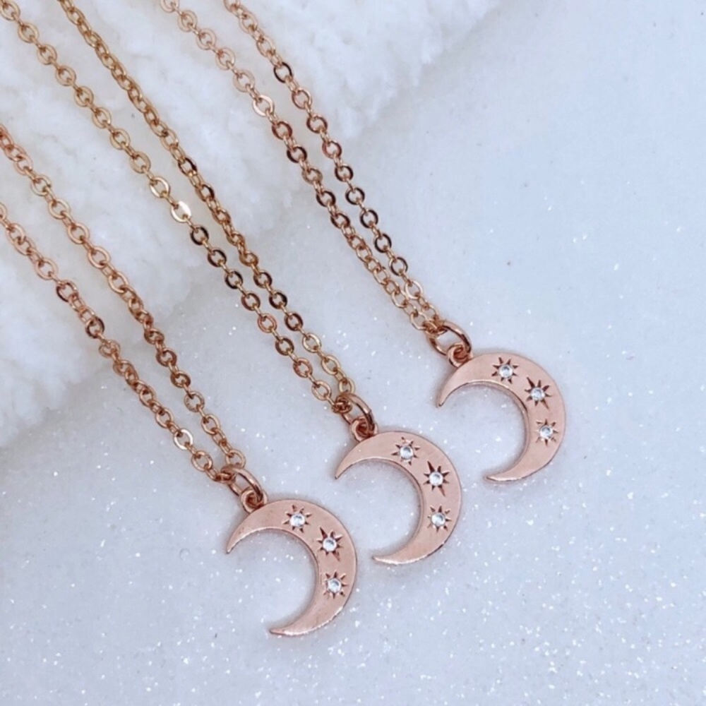 Rose Gold Pave Moon Charm Necklace